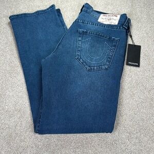 True Religion Men's 36 Ricky Big T Straight Blue New Relaxed Straight Jeans